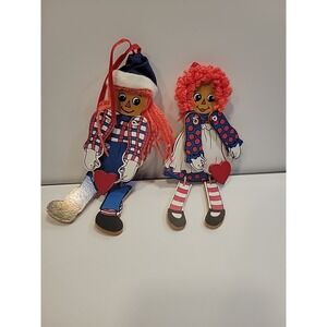 Vtg Pair‎ Of Kurt Adler Raggedy Ann & Andy Wooden Jointed Christmas Ornaments